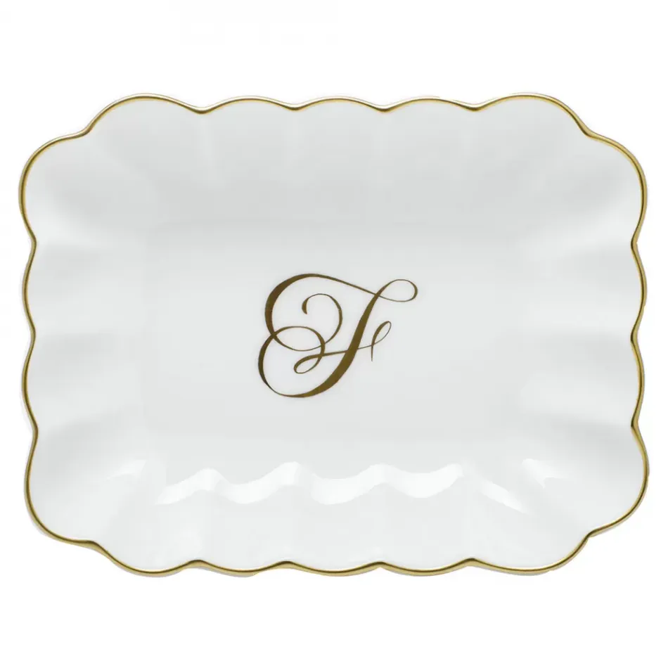 Oblong Dish With Monogram Gold 7.25 in L X 5.5 in W