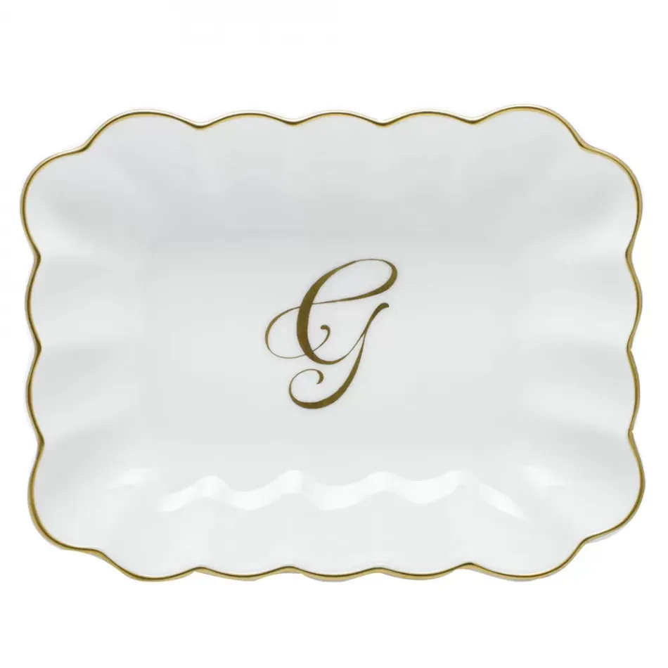 Oblong Dish With Monogram Gold 7.25 in L X 5.5 in W