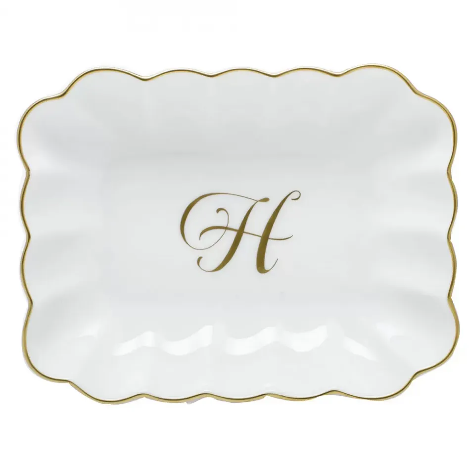 Oblong Dish With Monogram Gold 7.25 in L X 5.5 in W