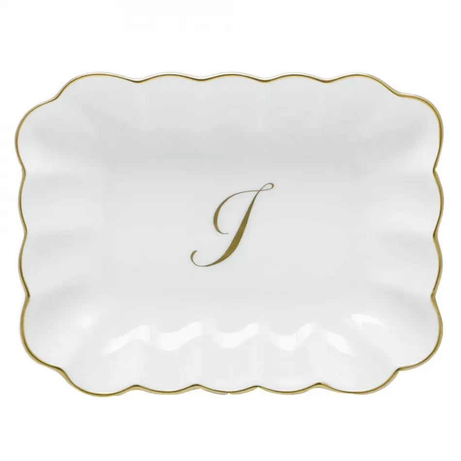 Oblong Dish With Monogram Gold 7.25 in L X 5.5 in W