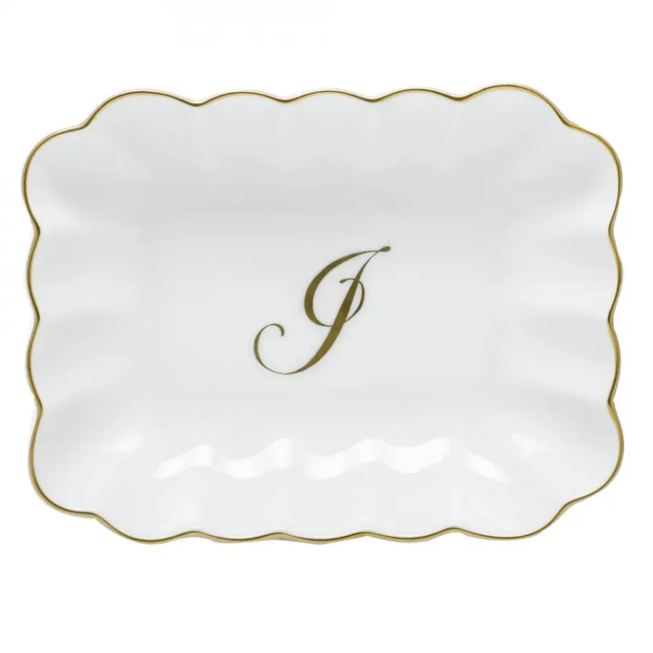 Oblong Dish With Monogram Gold 7.25 in L X 5.5 in W