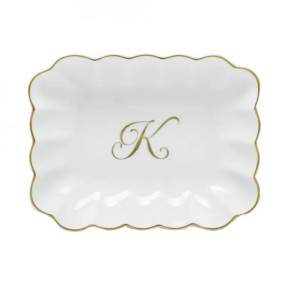 Oblong Dish With Monogram Gold 7.25 in L X 5.5 in W