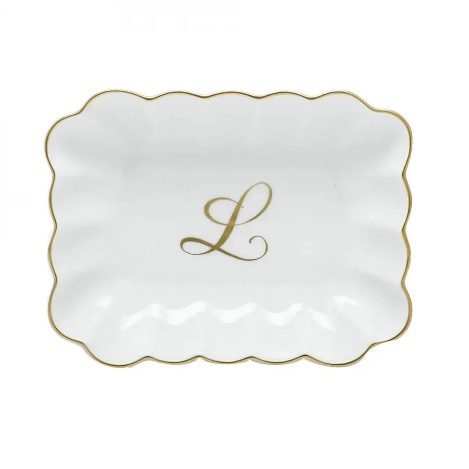 Oblong Dish With Monogram Gold 7.25 in L X 5.5 in W