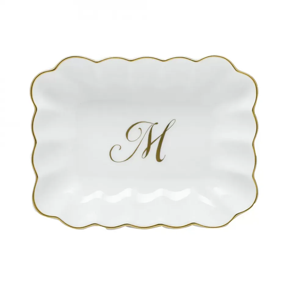 Oblong Dish With Monogram Gold 7.25 in L X 5.5 in W