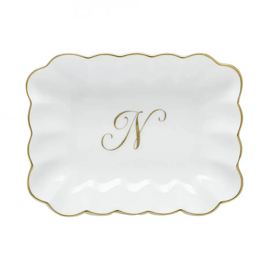 Oblong Dish With Monogram Gold 7.25 in L X 5.5 in W