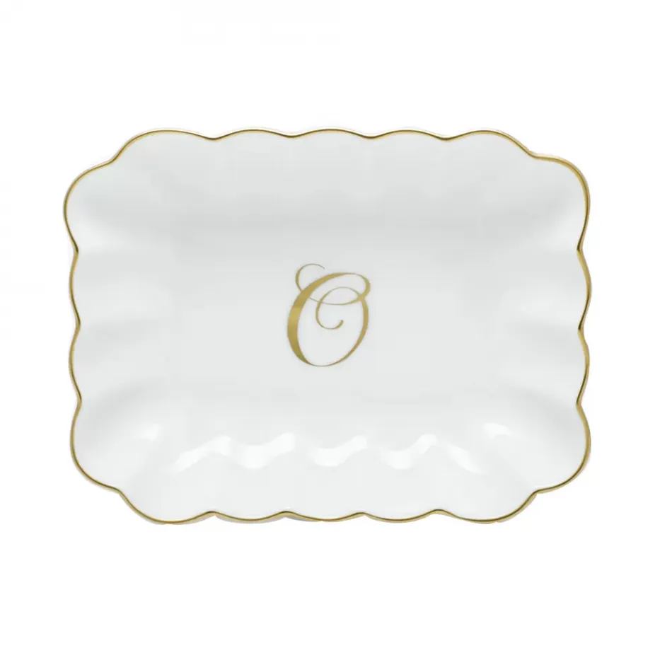 Oblong Dish With Monogram Gold 7.25 in L X 5.5 in W