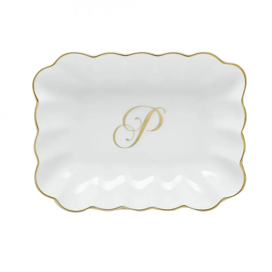 Oblong Dish With Monogram Gold 7.25 in L X 5.5 in W