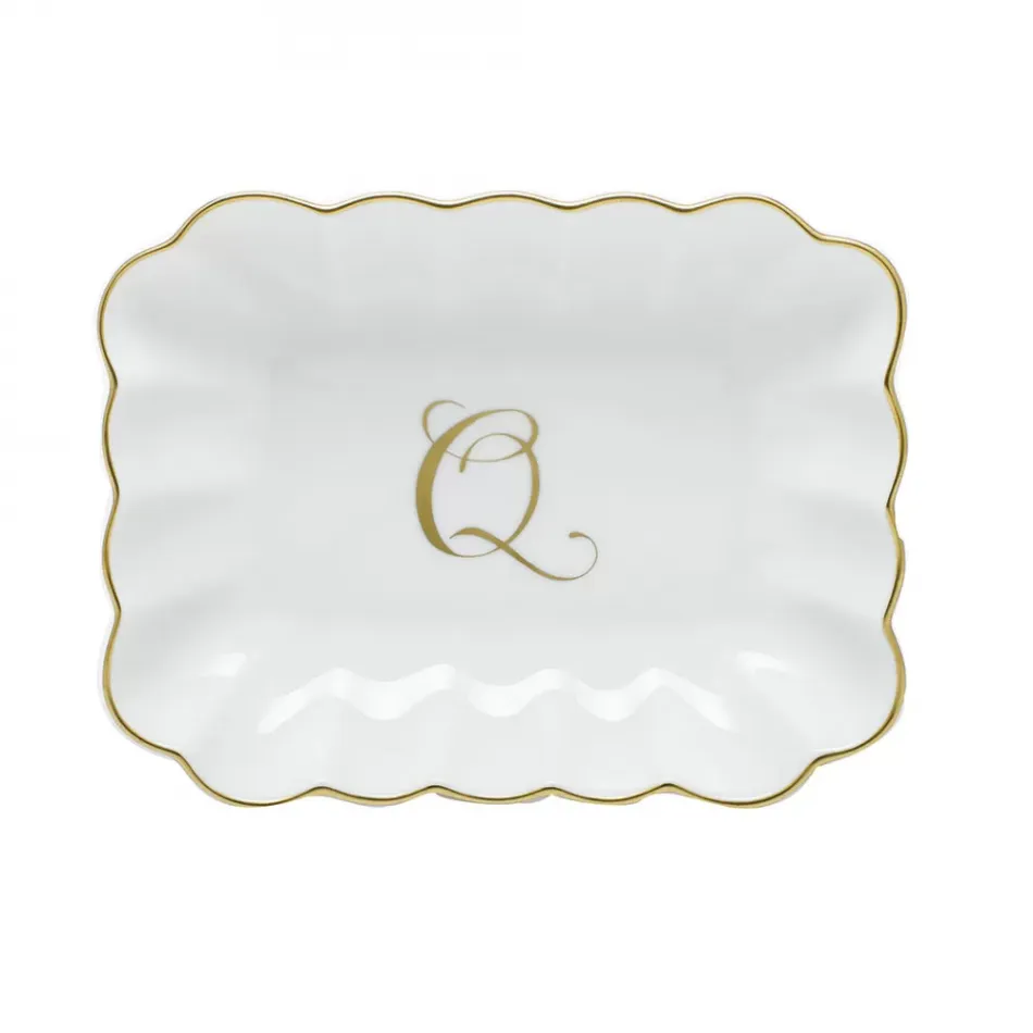 Oblong Dish With Monogram Gold 7.25 in L X 5.5 in W