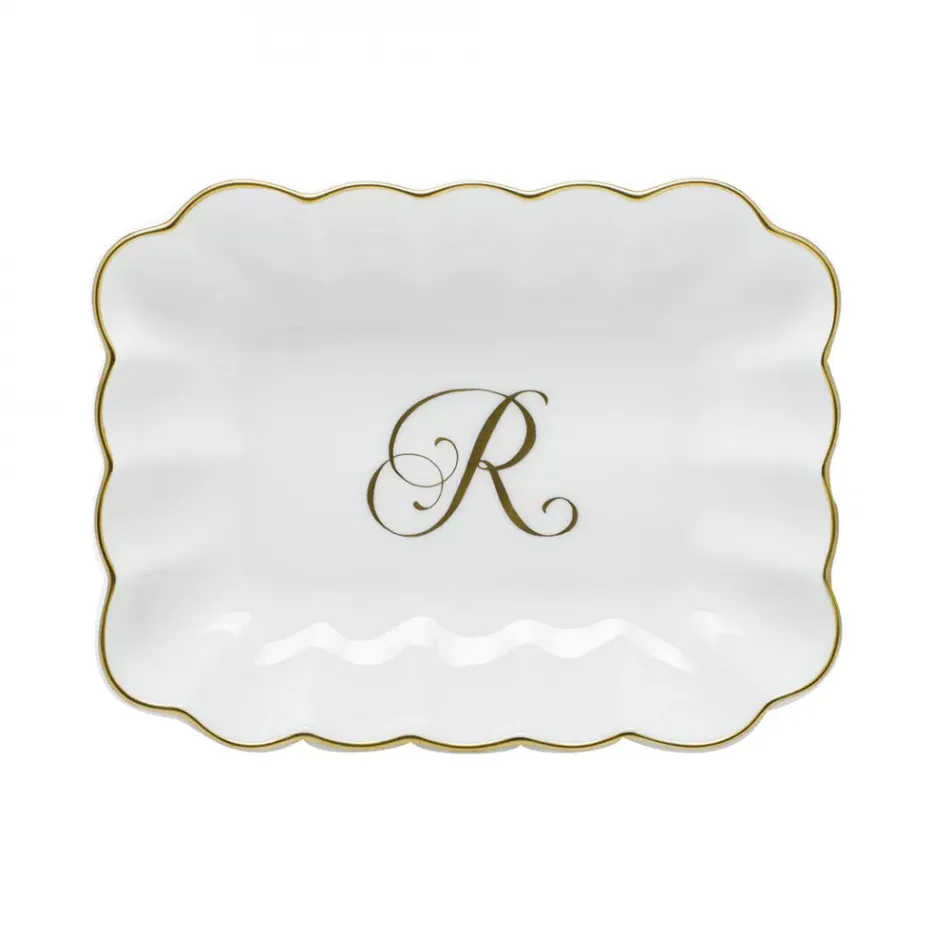 Oblong Dish With Monogram Gold 7.25 in L X 5.5 in W