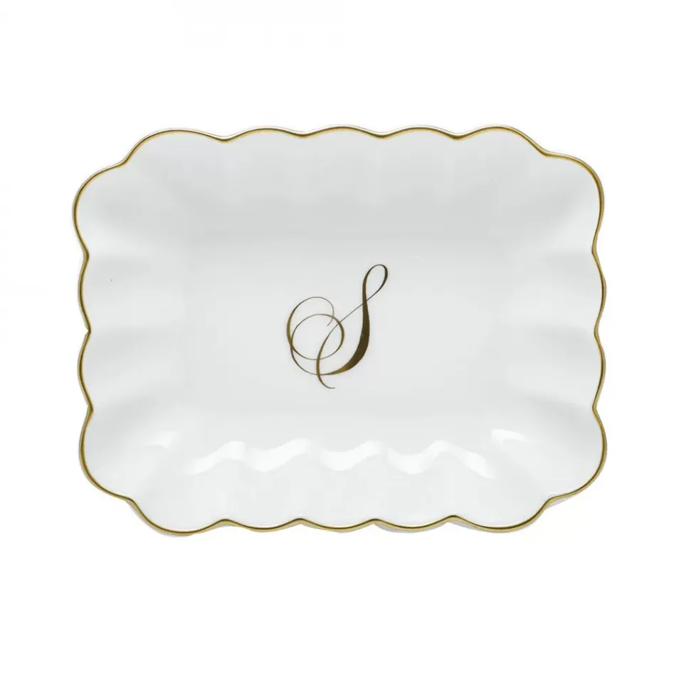 Oblong Dish With Monogram Gold 7.25 in L X 5.5 in W