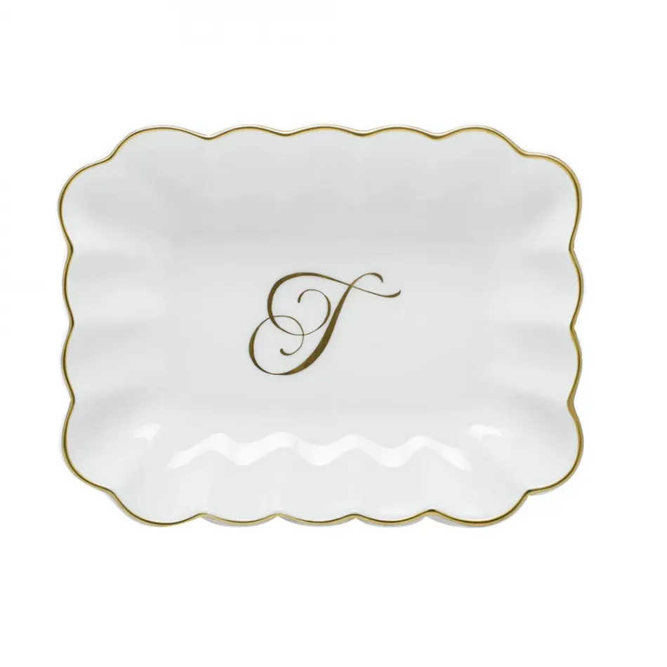 Oblong Dish With Monogram Gold 7.25 in L X 5.5 in W