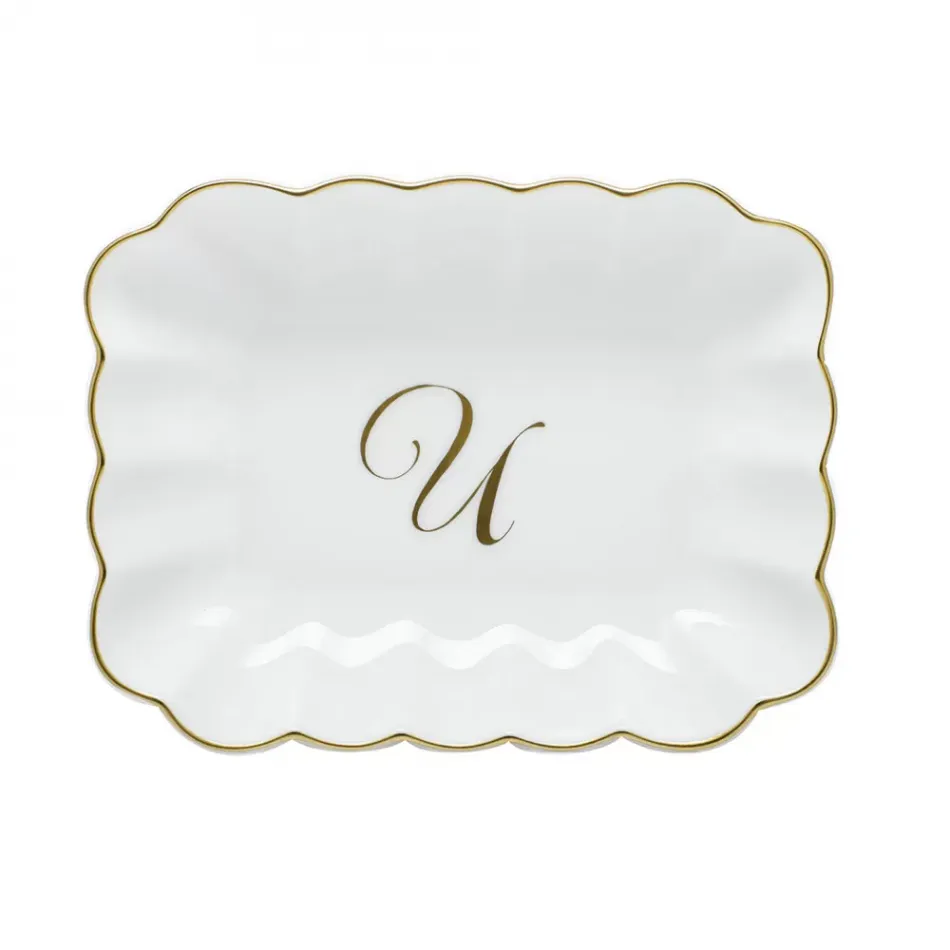 Oblong Dish With Monogram Gold 7.25 in L X 5.5 in W