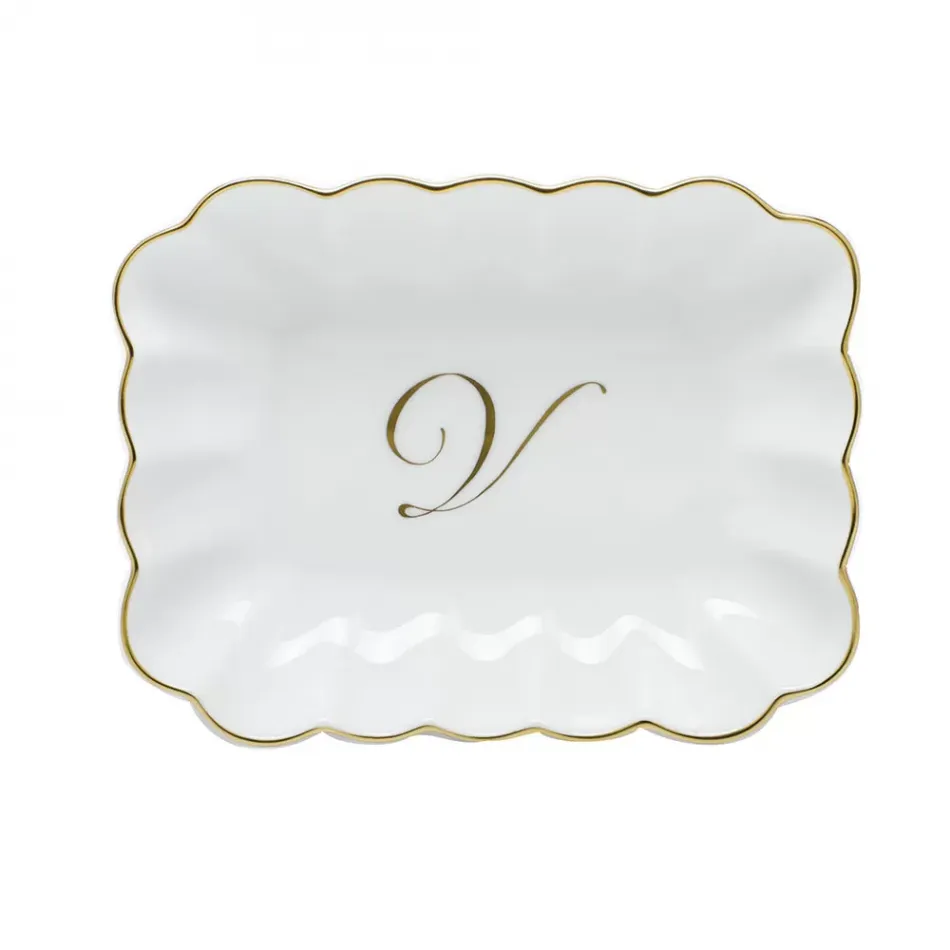 Oblong Dish With Monogram Gold 7.25 in L X 5.5 in W