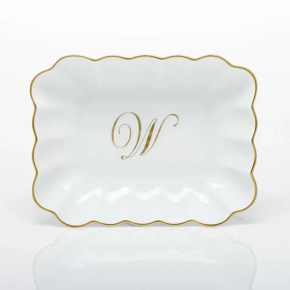 Oblong Dish With Monogram Gold 7.25 in L X 5.5 in W