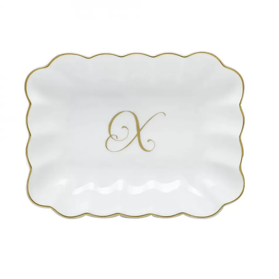 Oblong Dish With Monogram Gold 7.25 in L X 5.5 in W