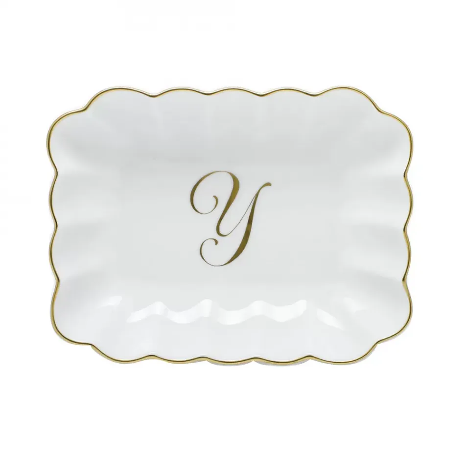 Oblong Dish With Monogram Gold 7.25 in L X 5.5 in W