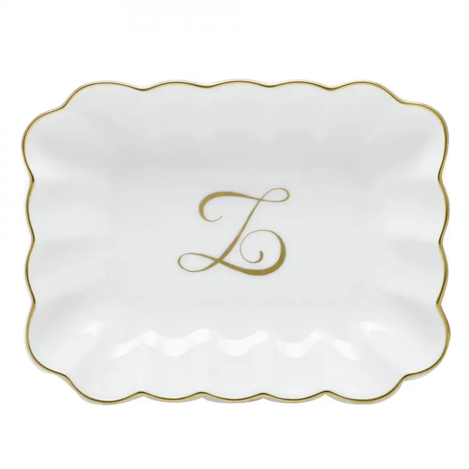 Oblong Dish With Monogram Gold 7.25 in L X 5.5 in W