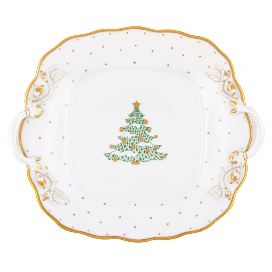 Christmas Tree Square Cake Plate Green 9.5 in Sq