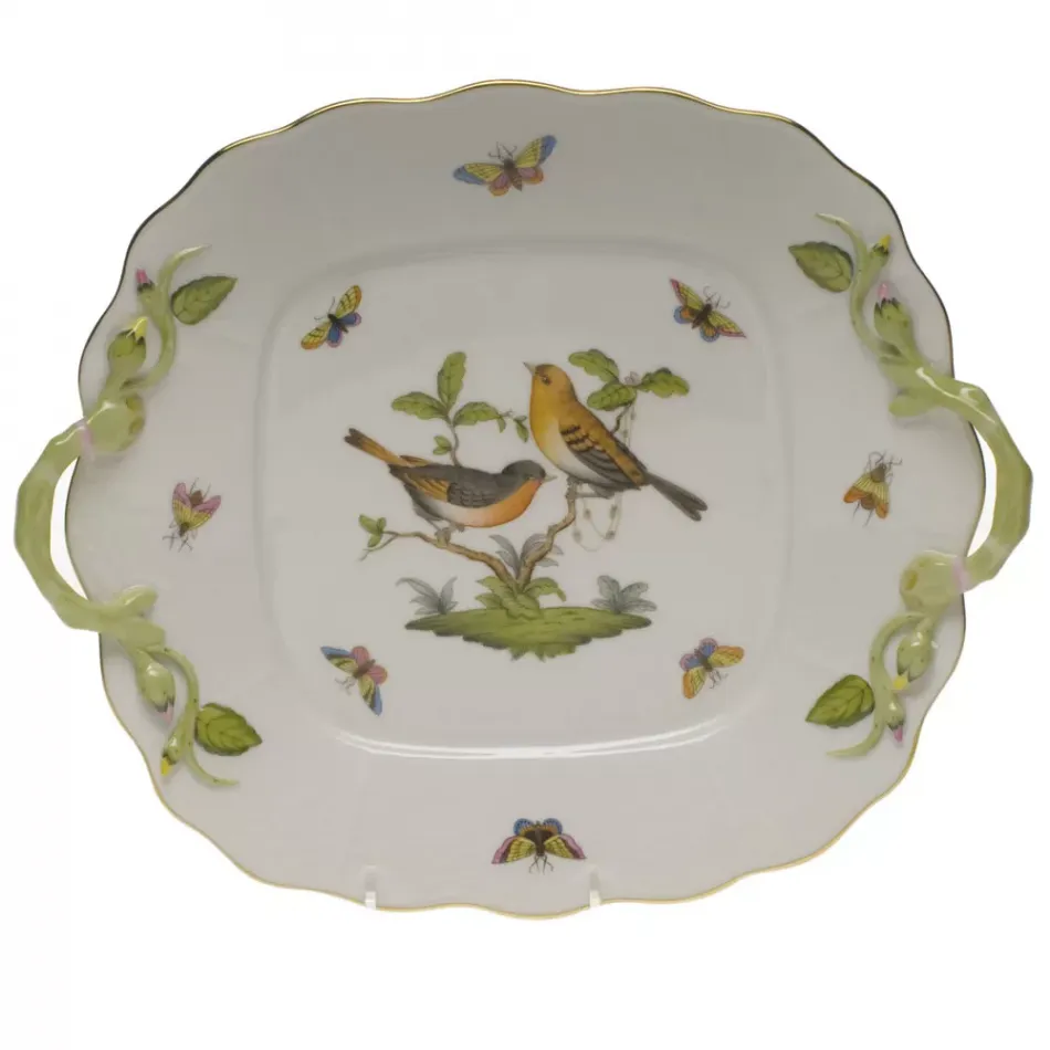 Rothschild Bird Multicolor Square Cake Plate With Handles 9.5 in Sq