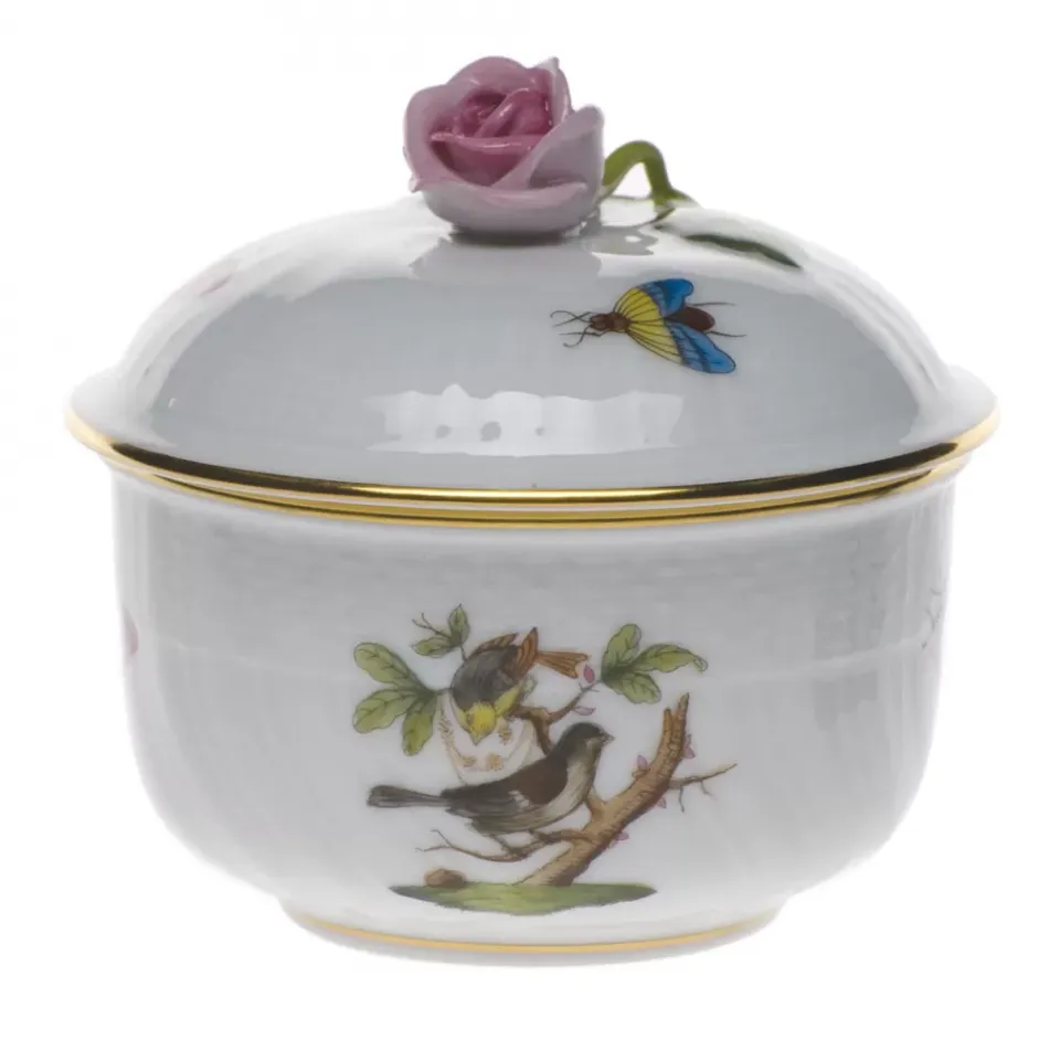 Rothschild Bird Multicolor Covered Sugar With Rose 4 Oz 3.25 in H