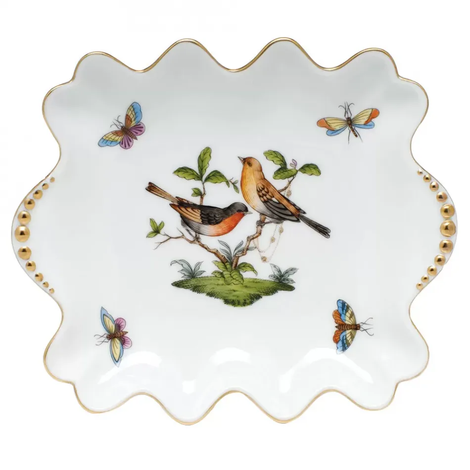 Rothschild Bird Multicolor Small Dish With Pearls 5.75 in L X 6.75 in W