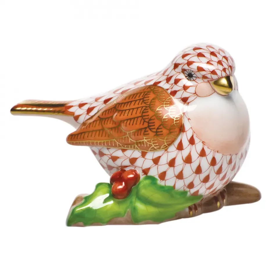 Little Bird On Holly Rust 3 in L X 2 in H