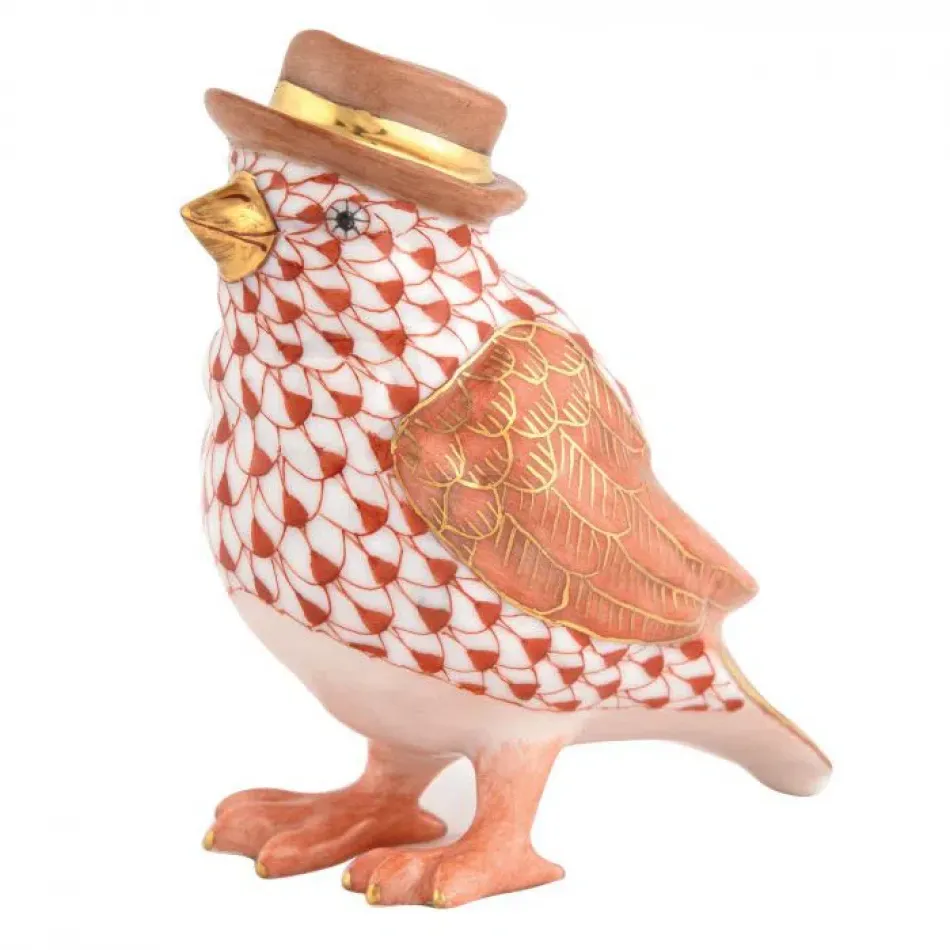 Bird With Hat Rust 2.75 in L X 1.5 in W X 3.25 in H