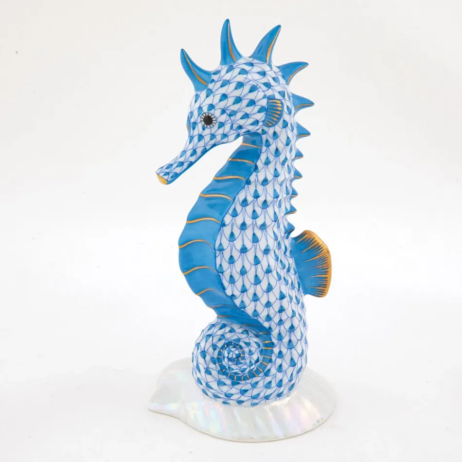 Seahorse On Scallop Shell Blue 2.75 in L X 2.5 in W X 5.75 in H