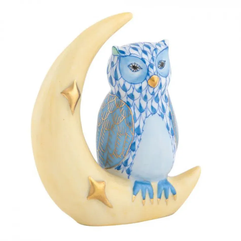 Owl With Crescent Moon Blue 2.25 in L X 1 in W X 2.25 in H