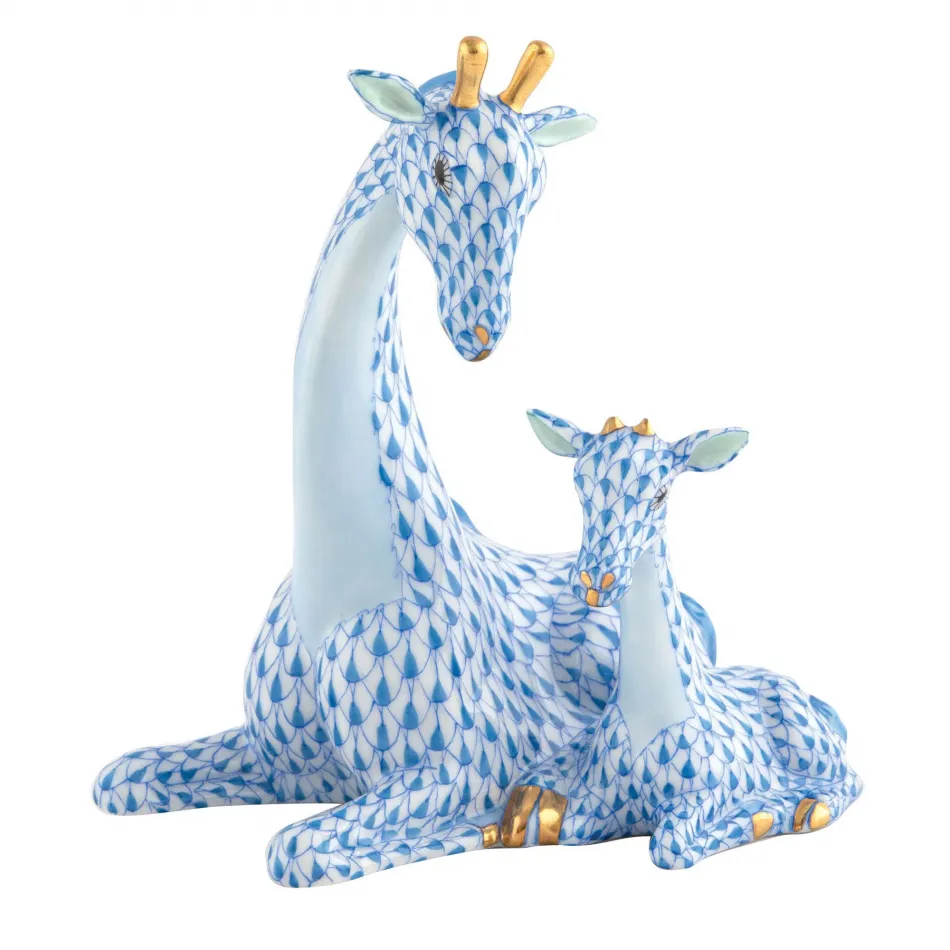 Mother And Baby Giraffe Blue 4.25 in L X 3.2 in W X 5 in H