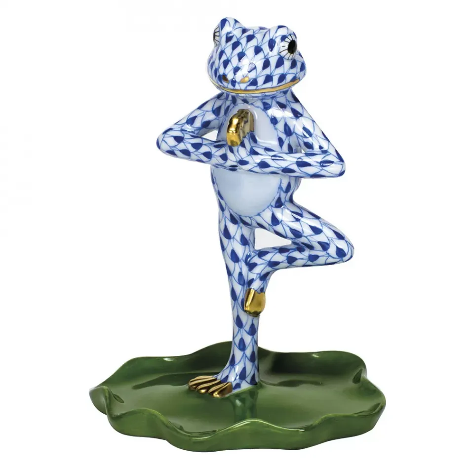 Yoga Frog in Tree Pose Sapphire 2.75 in L X 3.5 in H