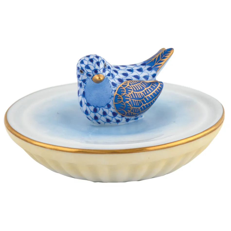 Bird in Bird Bath Sapphire 1.75in H X 3.25in D