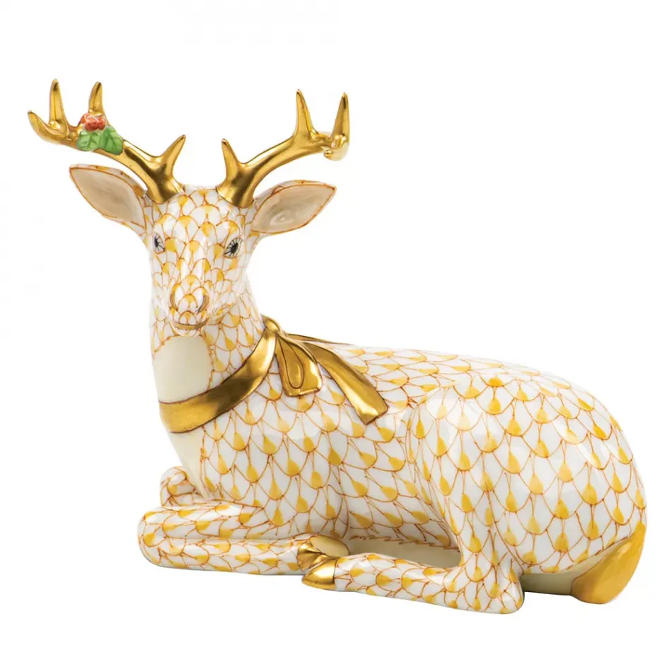 Lying Christmas Deer Butterscotch 4.25 in L X 2.75 in W X 3.75 in H