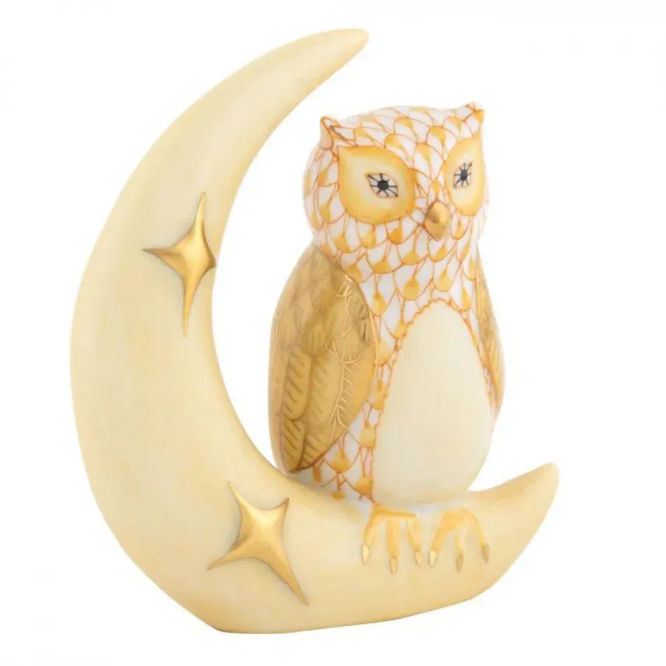 Owl With Crescent Moon Butterscotch 2.25 in L X 1 in W X 2.25 in H