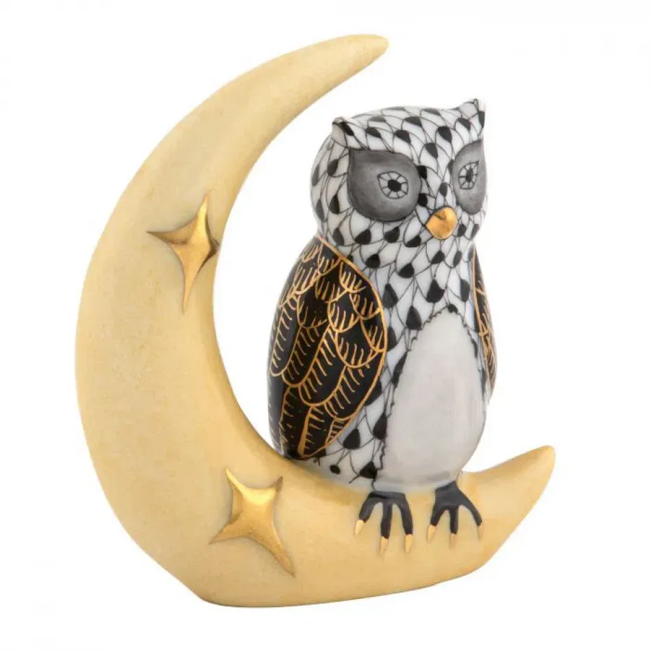 Owl With Crescent Moon Black 2.25 in L X 1 in W X 2.25 in H