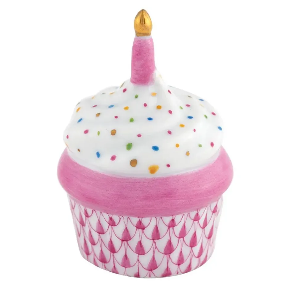 Cupcake With Candle Raspberry 2.25 in H X 1.5 in D
