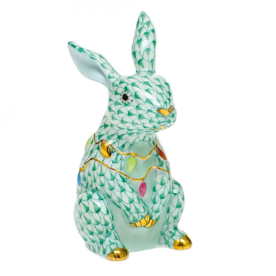 Bunny With Christmas Lights Green 2 in L X 1.75 in W X 3.5 in H