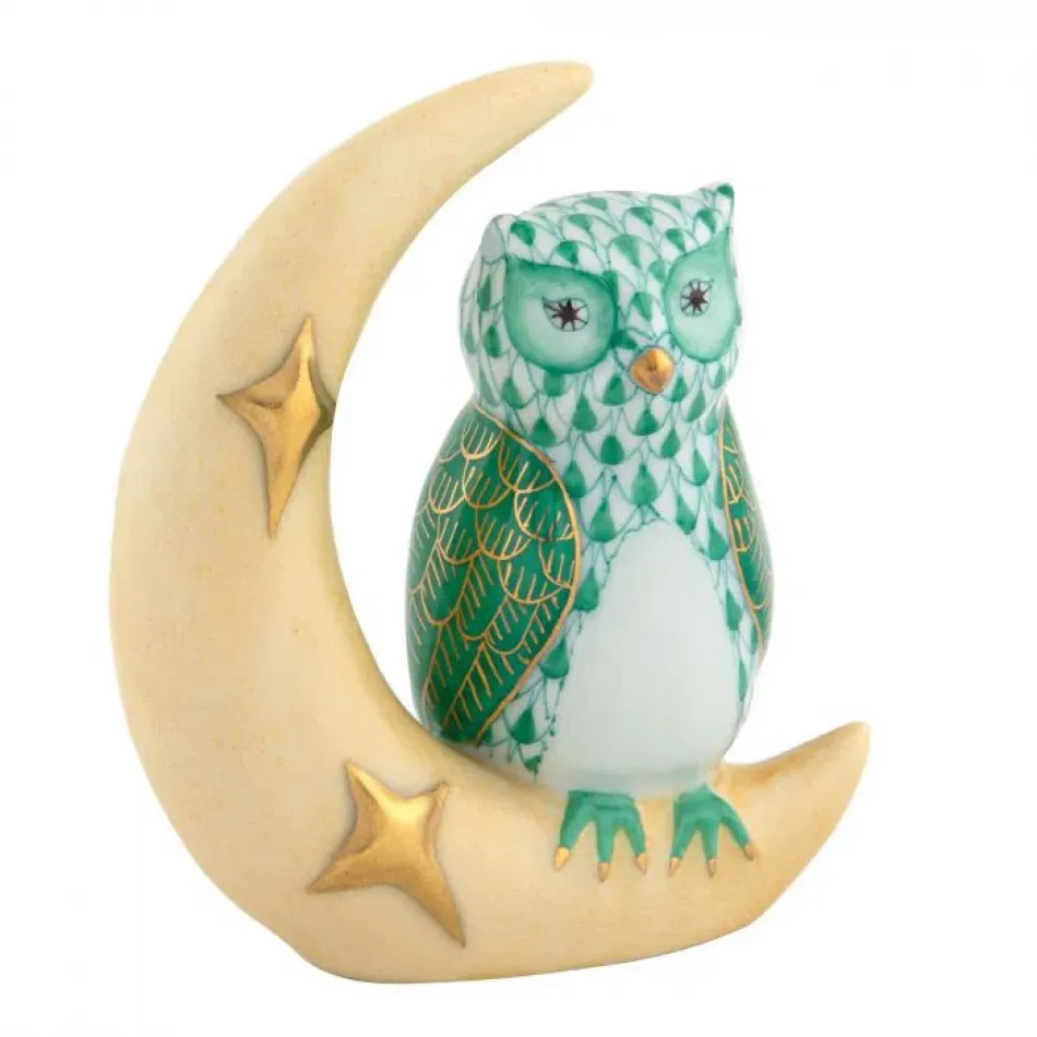 Owl With Crescent Moon Green 2.25 in L X 1 in W X 2.25 in H