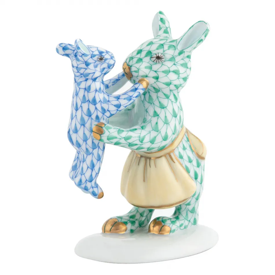 Mother Bunny with Child Green-Blue