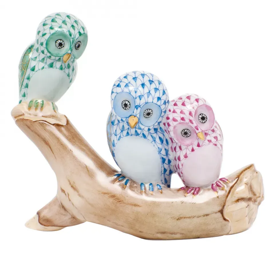 Owls On Branch Green/Blue/Raspberry 4.25 in W X 3.5 in H