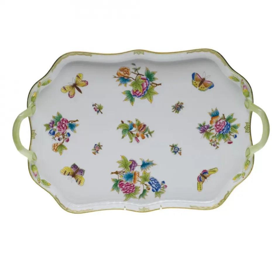 Queen Victoria Multicolor Rectangular Tray With Branch Handles 18 in L