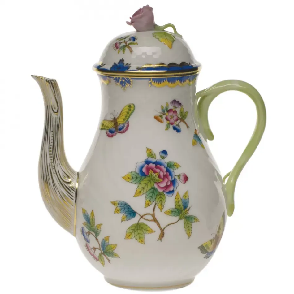 Queen Victoria Multicolor Coffee Pot With Rose 36 Oz 8.5 in H