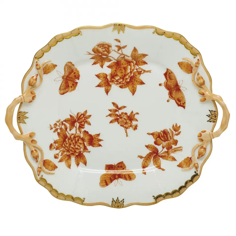 Fortuna Rust Square Cake Plate With Handles 9.5 in Sq