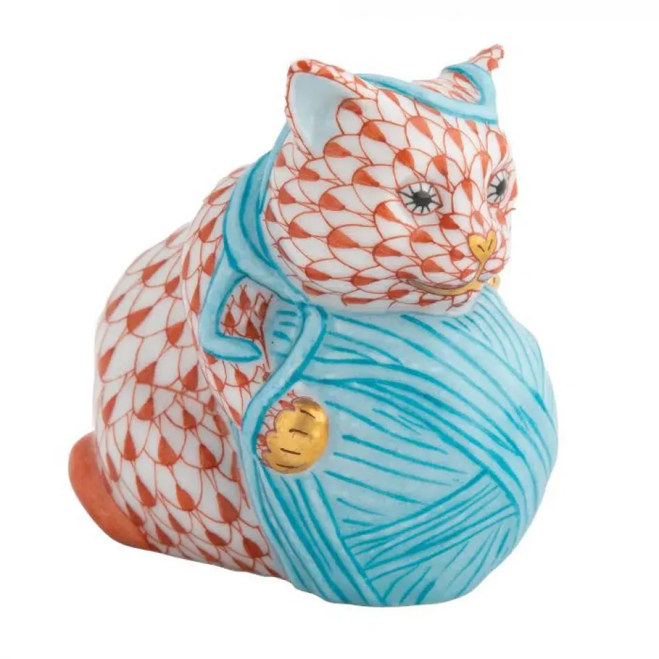 Blue Yarn Rust Playful Kitten 2 in L X 1.5 in W X 2.25 in H