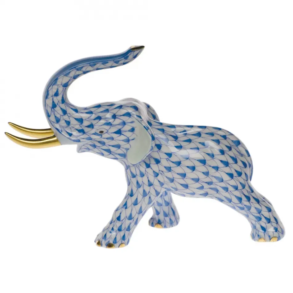 Elephant With Tusks Blue 3.5 in H X 5 in L