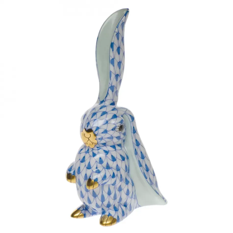 Rabbit With One Ear Up Blue 3.75 in H