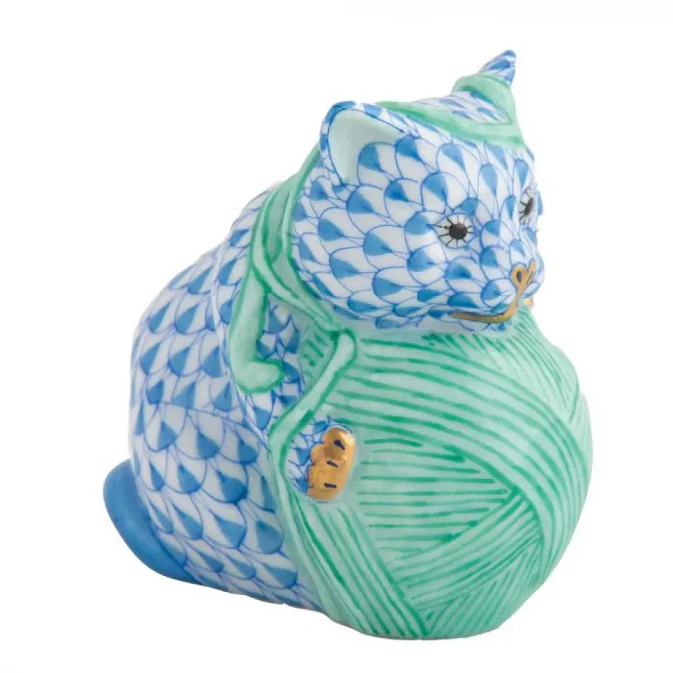 Green Yarn Blue Playful Kitten 2 in L X 1.5 in W X 2.25 in H