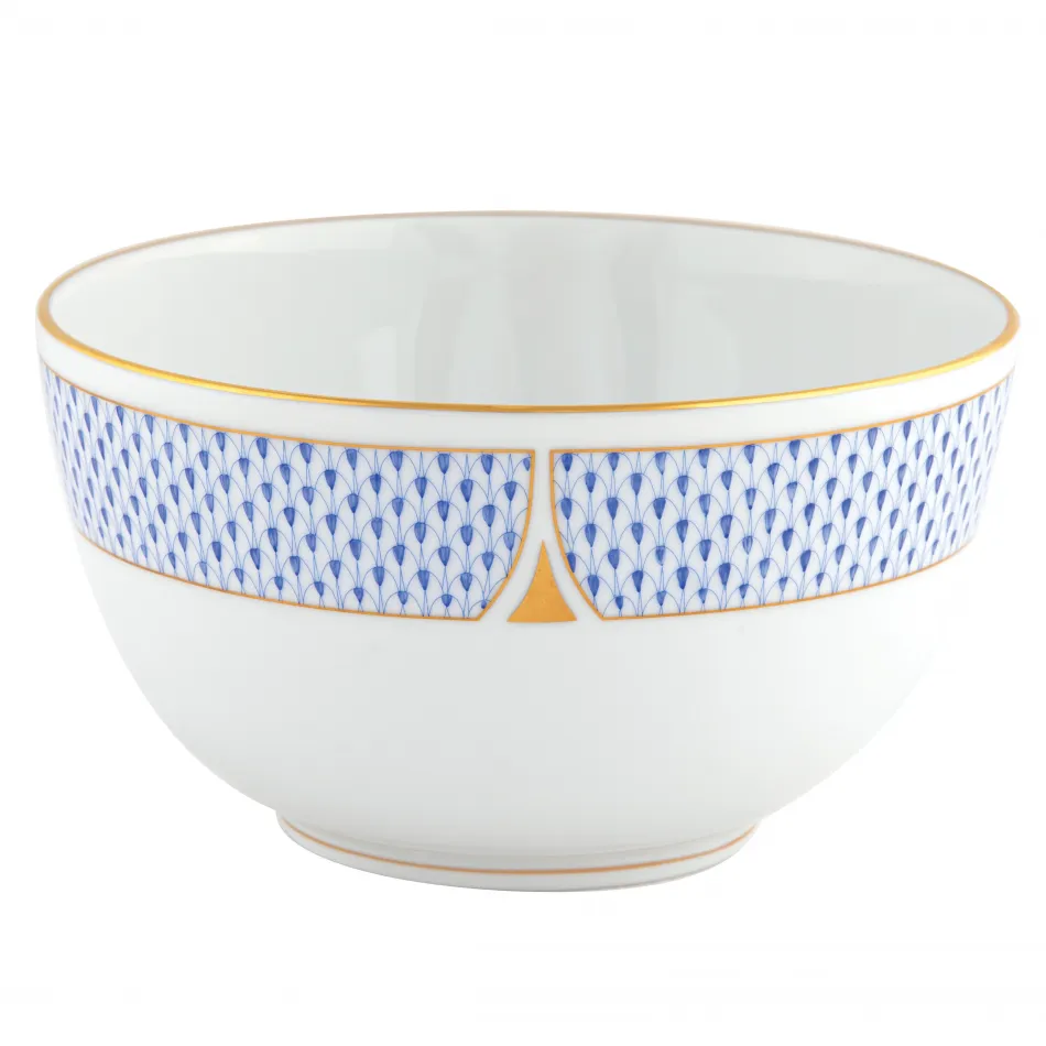 Art Deco Blue Round Bowl 4 in H X 7.5 in D