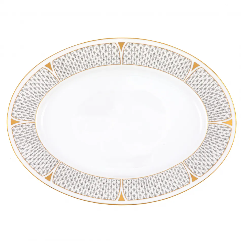 Art Deco Gray Oval Platter 15 in L X 11 in W