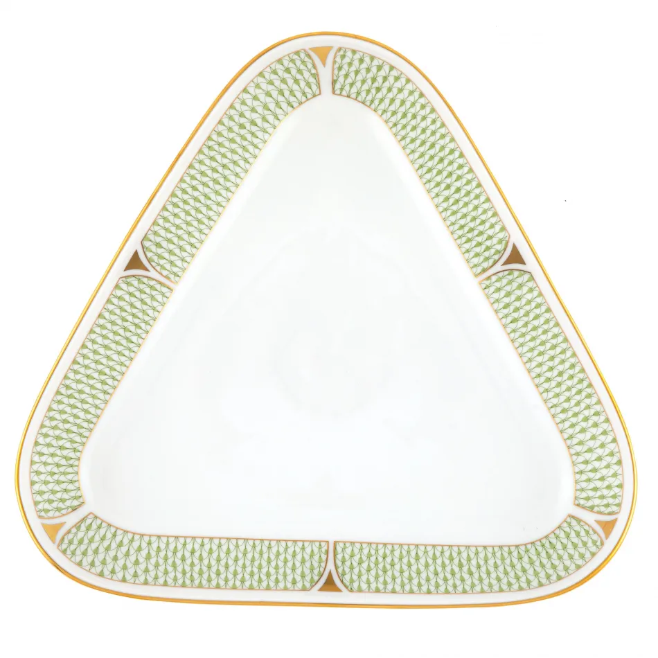 Art Deco Green Triangle Dish 11 in L X 10.25 in W